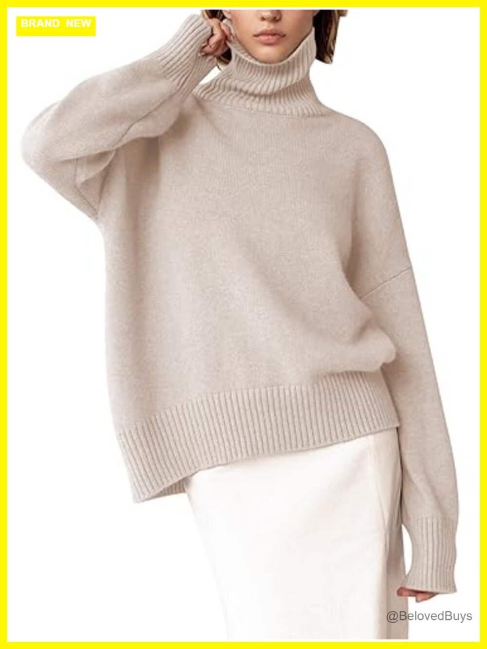 Chunky Knit Turtleneck Sweater Long Sleeve High Low Hem Pullover